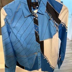 J. Crew Blue and Black Nautical Patterned Shirt